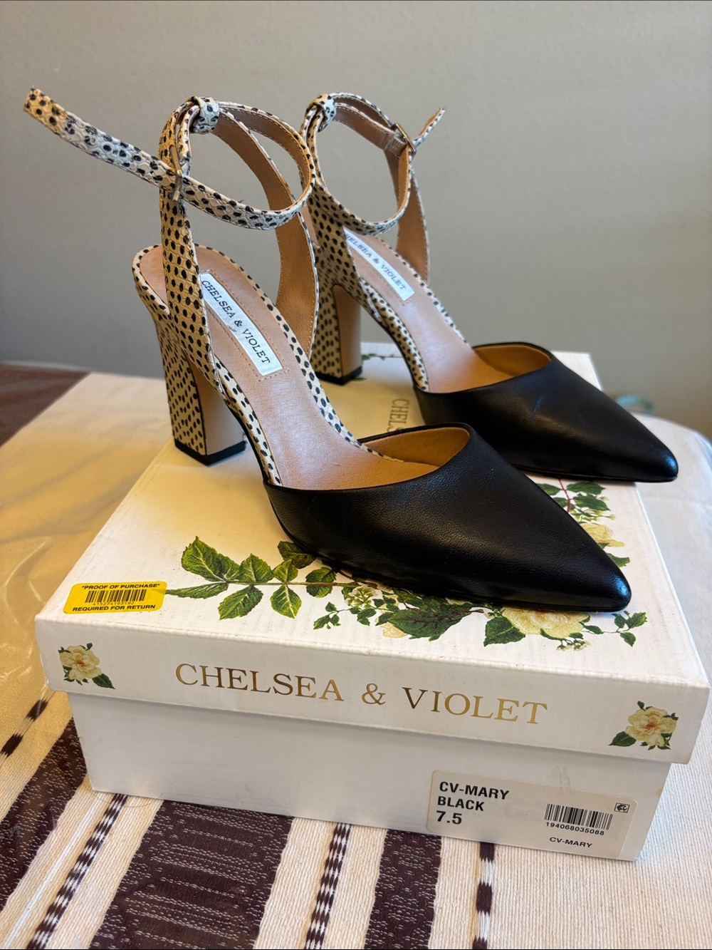 Chelsea & Violet Black Pointed Toe Ankle-Strap Pumps